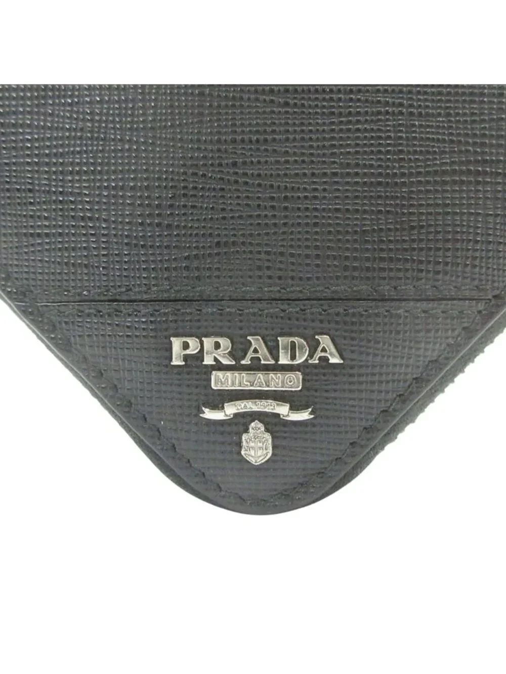 Prada Saffiano Metal Wallet Case Round Zip Triangle Logo Black